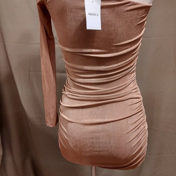 Forever 21 Camel Knit Dress One Shoulder Women's S NWT - Picture 9 of 14